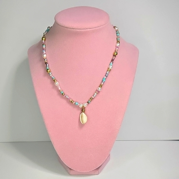 Handmade Jewelry - Turquoise Silver Hand Beaded Choker Necklace